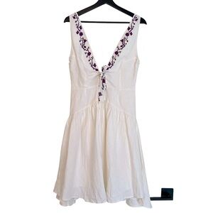 Fanm Mon Esperanza Dress Ivory Purple Grapevine Embroidery Small NWT Feminine